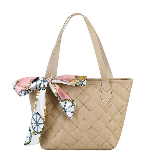 Women Quilted PU Leather Handbag Rhombus Pattern Medium Bag