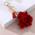 Fabric Rose Keychain Bag Charm with Tassel and Faux Pearl