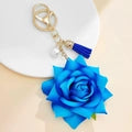 Fabric Rose Keychain Bag Charm with Tassel and Faux Pearl