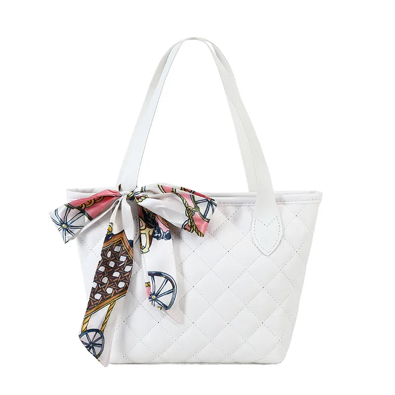 Women Quilted PU Leather Handbag Rhombus Pattern Medium Bag