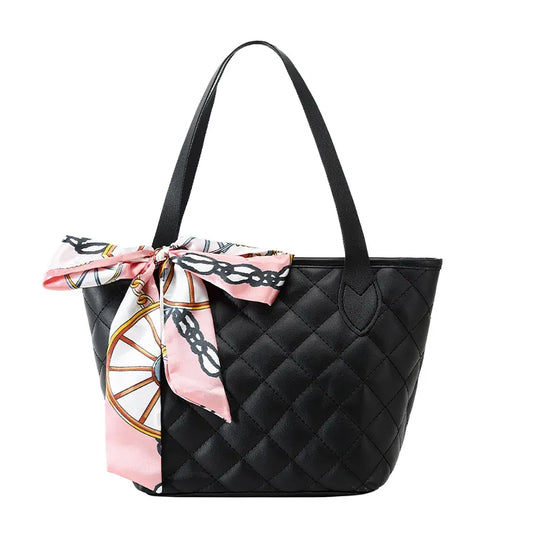 Women Quilted PU Leather Handbag Rhombus Pattern Medium Bag
