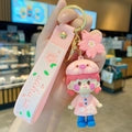 Cute Sakura Girl Keychain PVC Silicone Cartoon Doll Pendant With Pink Wrist Strap For Backpack Car Key
