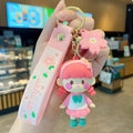 Cute Sakura Girl Keychain PVC Silicone Cartoon Doll Pendant With Pink Wrist Strap For Backpack Car Key