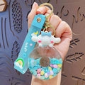Cartoon Liquid Quicksand Keychain Acrylic Oil Infused Bag Pendant Flowing Glitter PVC Strap Key Ring