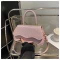 Sequin PU Leather Handbag with Wave Edge Flap Closure
