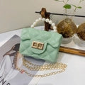 Mini Quilted Jelly Handbag with Faux Pearl Handle & Gold-Plated Shoulder Chain